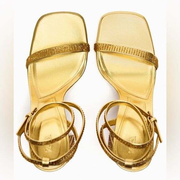 ZARA RHINESTONE BLOCK HEEL SANDALS - Picture 7 of 9